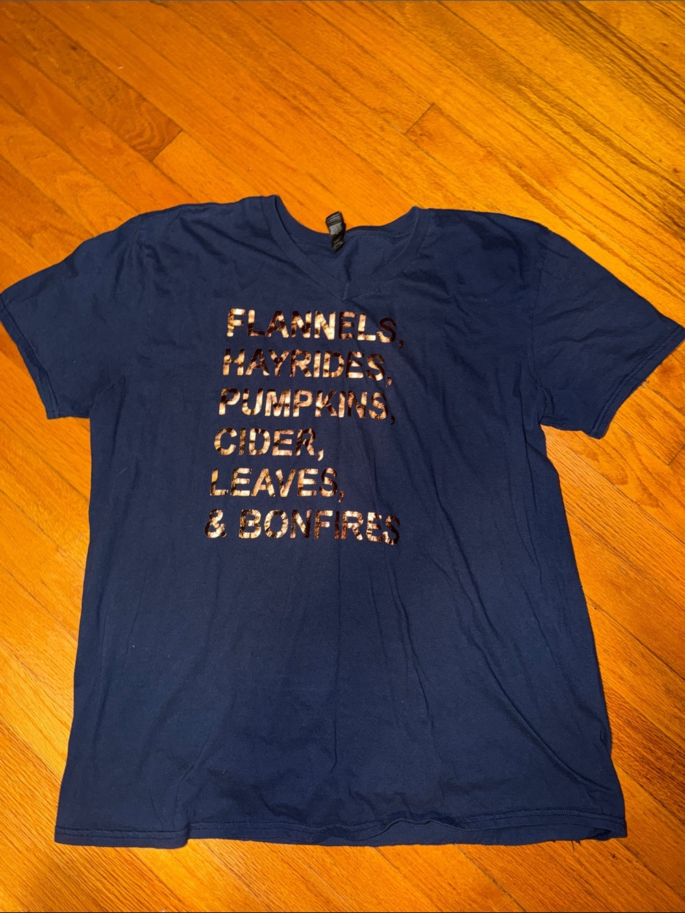 Women’s Navy Graphic Tee - Fall Favorites in gold print